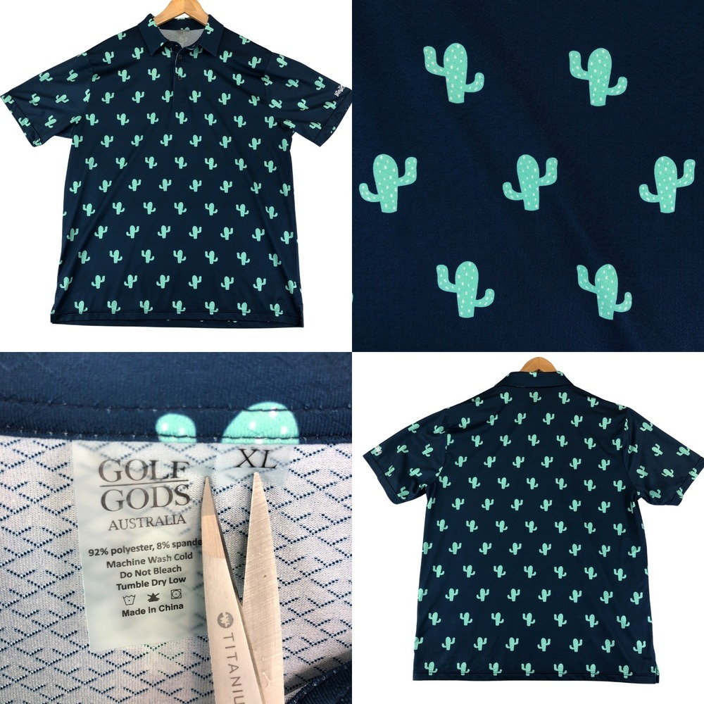 Golf Gods Australia Saguaro Cactus Cool Tech Polo Men's XL Performance Golf Blue
